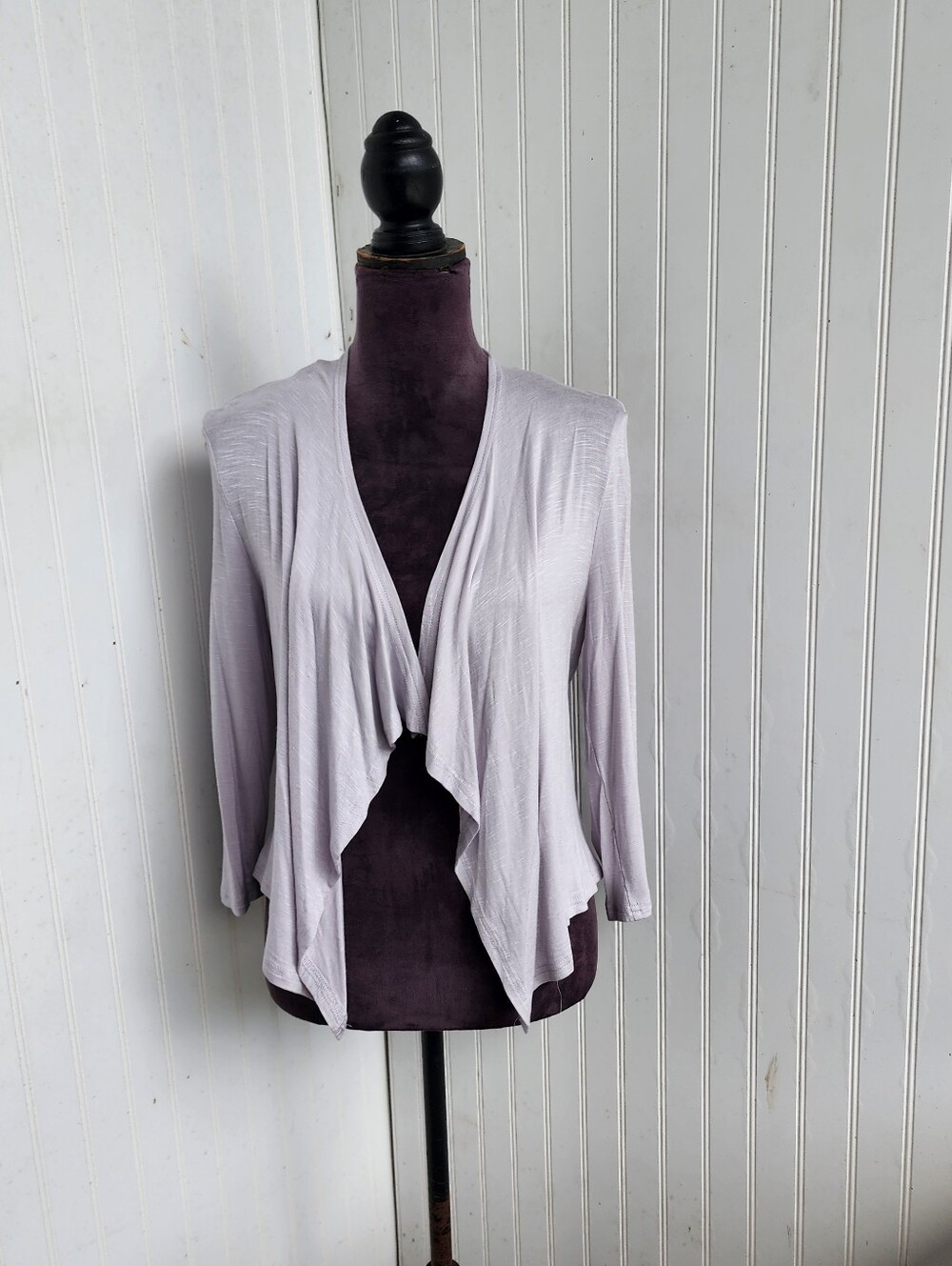 NWT Neesha Open Front Cardigan Shrug Ruch back long sleeve Stretch Rayon Gray M